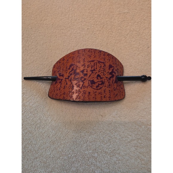 Accessories - Vintage Style Leather Barrette Hair Slide Stick Pony Tail Holder Accessory Oval